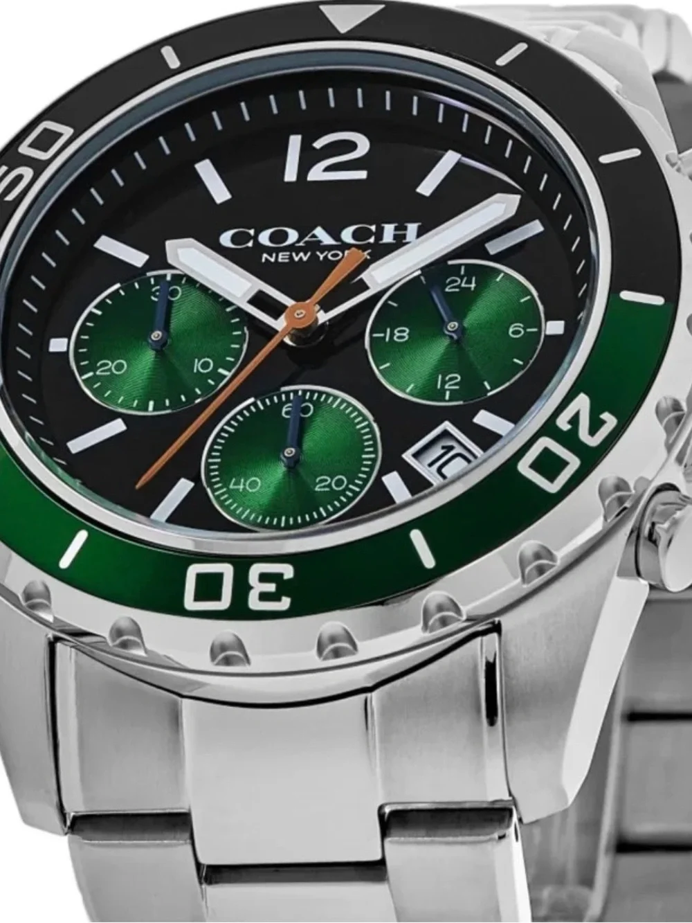 Coach Men's Stainless Steel Chronograph Watch - Black & Green Accents